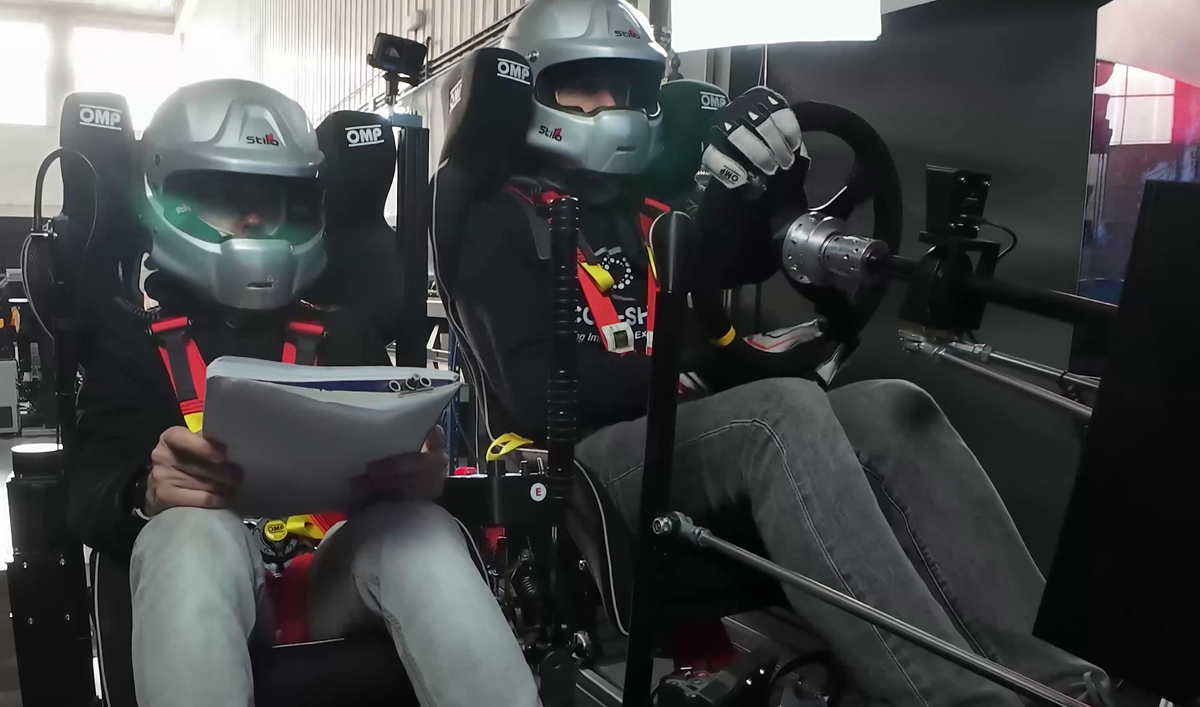 Onboard view from the DuoSyncX rally simulator cockpit